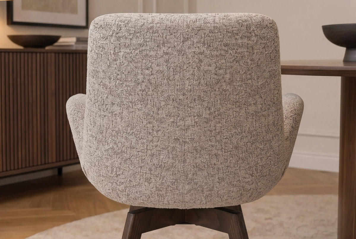 Lot de 2x Chaise design pivotante BALTIC taupe Bouclé Tweed Soft Chêne massif noyer