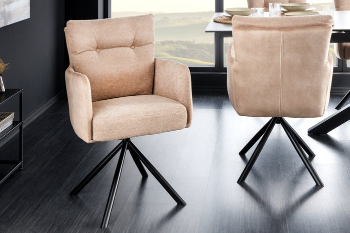 Lot de 2x Chaise design pivotante BIG GEORGE champagne beige velours ressorts ensachés tissu structuré (réf. 43850)