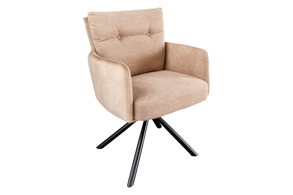 Lot de 2x Chaise design pivotante BIG GEORGE champagne beige velours ressorts ensachés tissu structuré (réf. 43850)