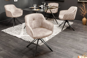 Lot de 2x Chaise design pivotante EUPHORIA champagne grège velours avec accoudoir piétement métal noir