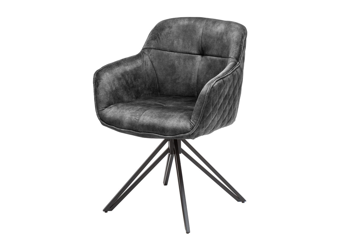 Lot de 2x Chaise design pivotante EUPHORIA velours gris foncé avec accoudoir piètement métal noir (réf. 40263)