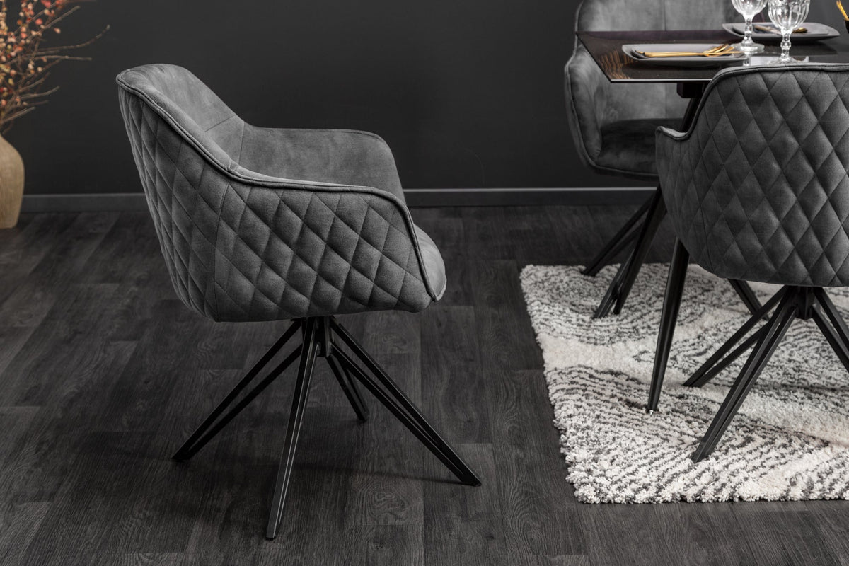 Lot de 2x Chaise design pivotante EUPHORIA velours gris foncé avec accoudoir piètement métal noir (réf. 40263)