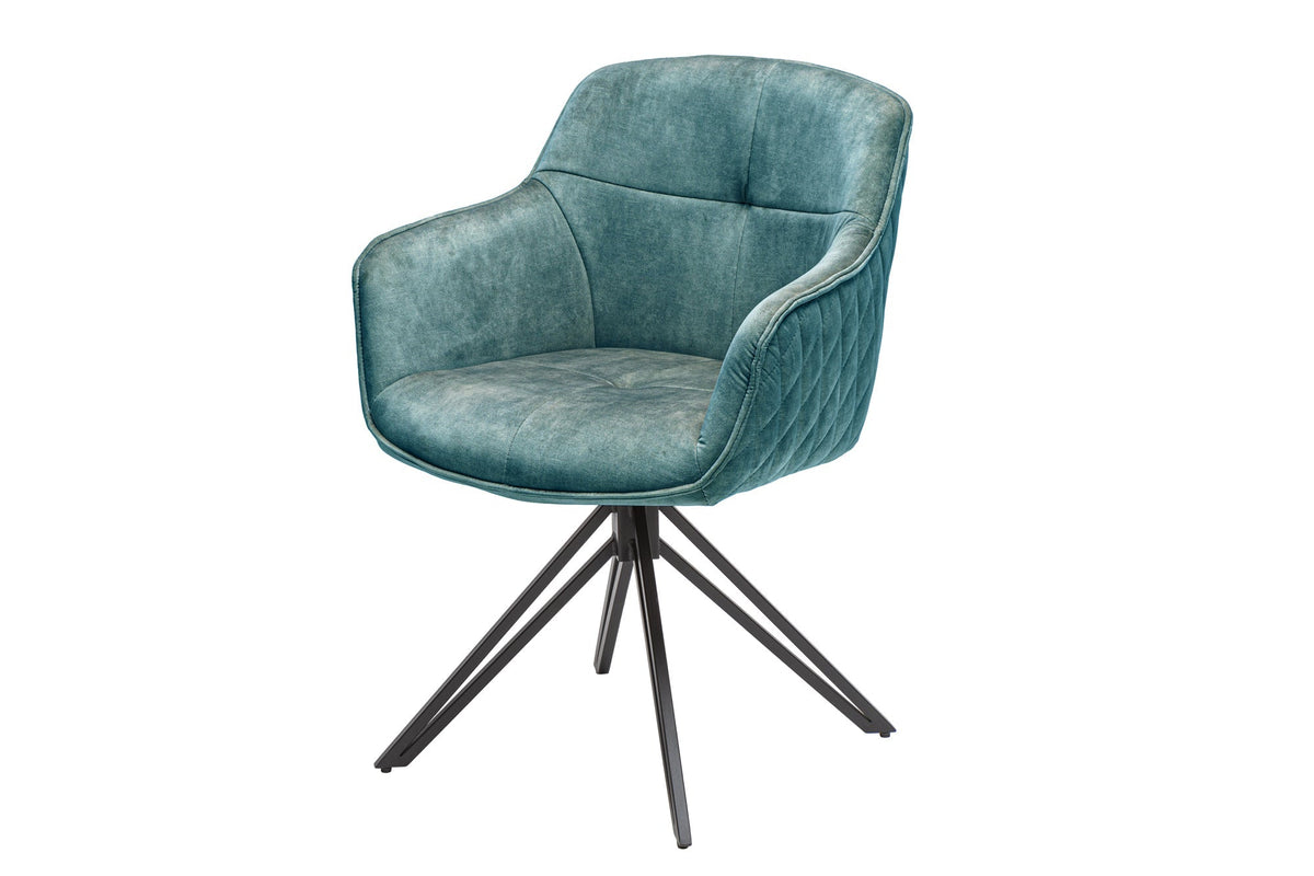 Lot de 2x Chaise design pivotante EUPHORIA velours pétrole avec accoudoir piètement métal noir
