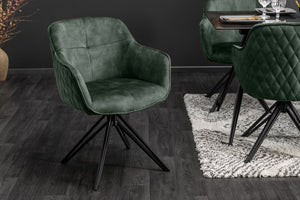 Lot de 2x Chaise design pivotante EUPHORIA velours vert foncé avec accoudoir, piètement métallique noir (réf. 40261)