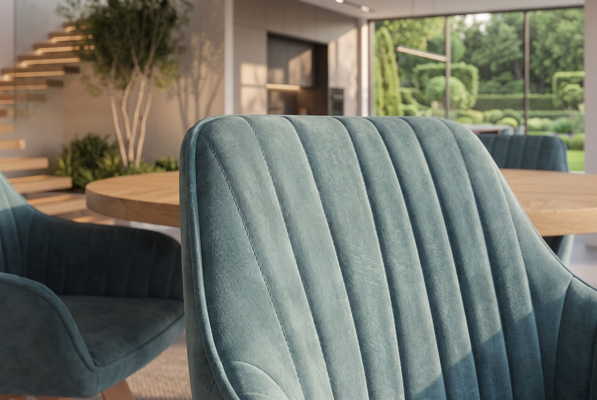 Lot de 2x Chaise design pivotante LIVORNO bleu pétrole velours pieds en hêtre avec accoudoirs