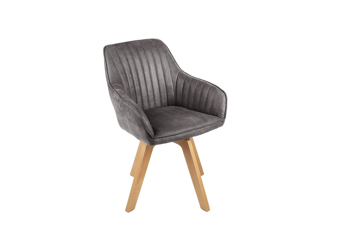 Lot de 2x Chaise design pivotante LIVORNO gris velours pieds en hêtre avec accoudoirs