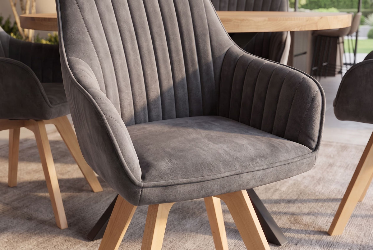 Lot de 2x Chaise design pivotante LIVORNO gris velours pieds en hêtre avec accoudoirs