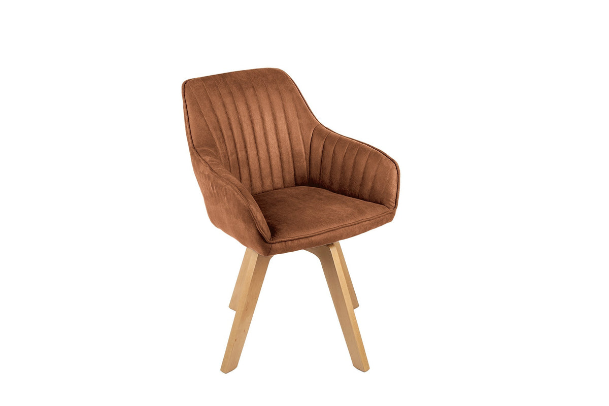 Lot de 2x Chaise design pivotante LIVORNO velours brun rouille pieds en bois de hêtre avec accoudoirs