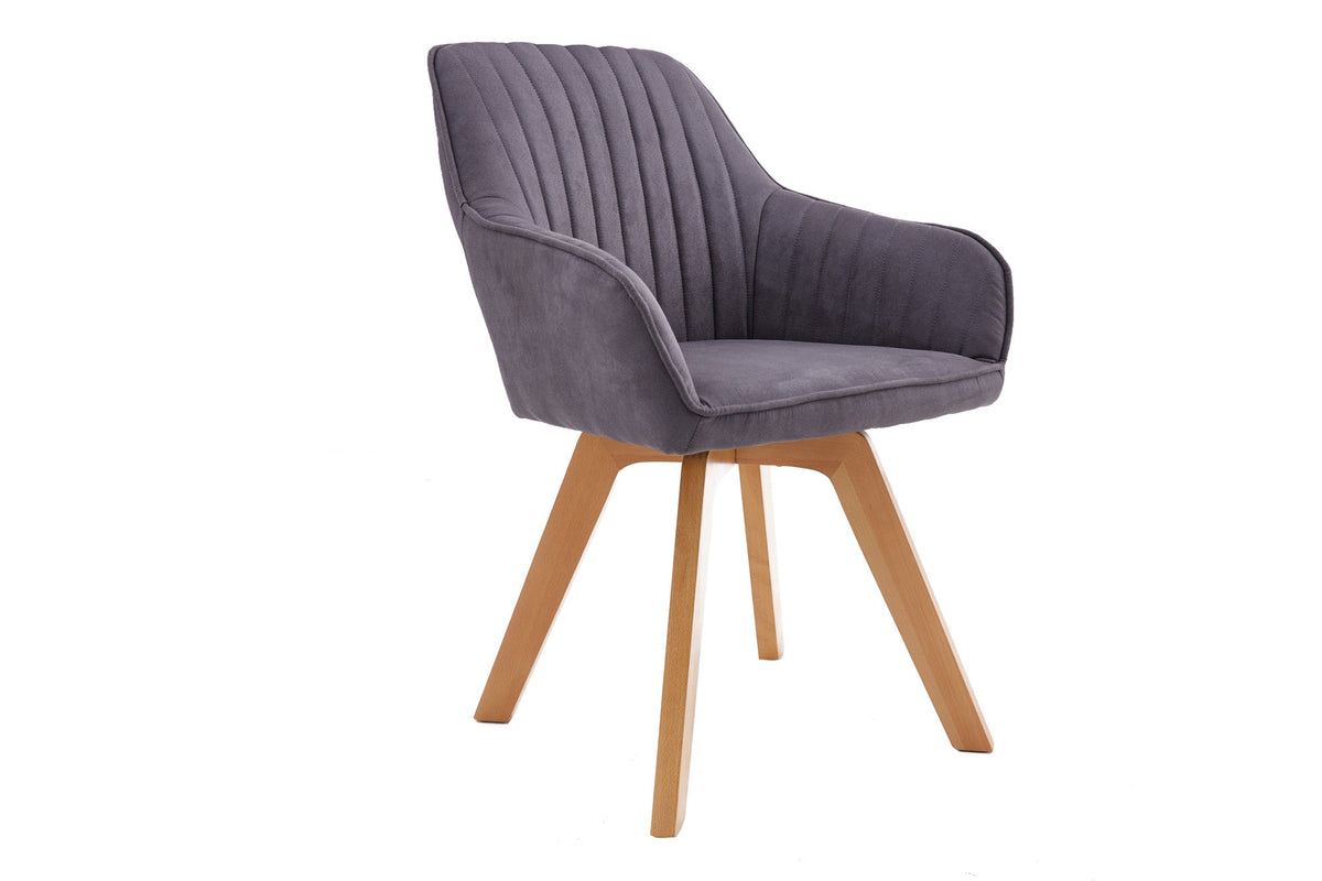 Lot de 2x Chaise design pivotante LIVORNO vintage gris pieds en bois de hêtre avec accoudoirs