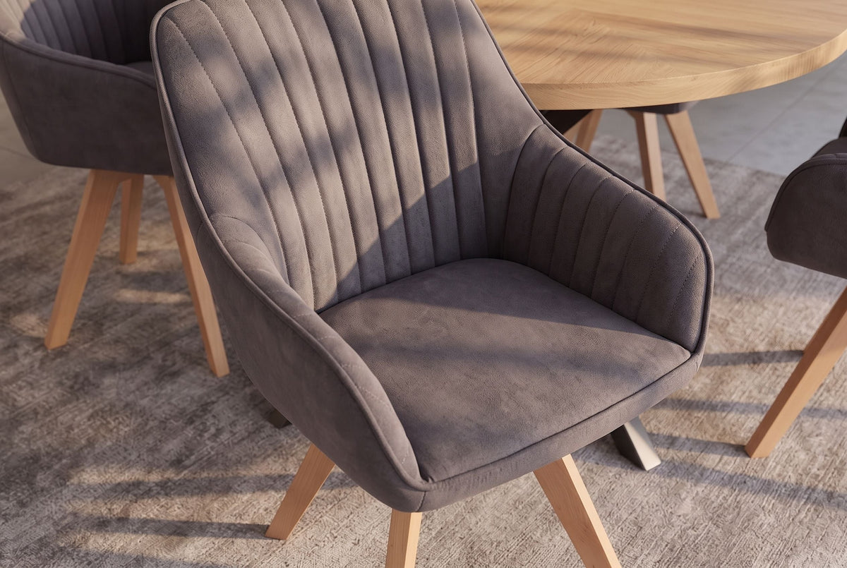 Lot de 2x Chaise design pivotante LIVORNO vintage gris pieds en bois de hêtre avec accoudoirs