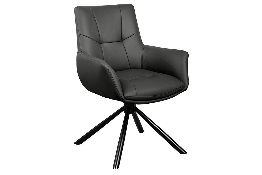 Lot de 2x Chaise design pivotante SIGNATURE noire cuir véritable 360° ressorts ensachés métal