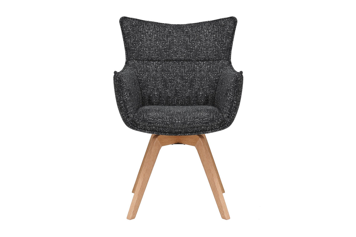 Lot de 2x Chaise design pivotante VOGUE anthracite naturel tissu structuré bois de chêne 360° avec accoudoir