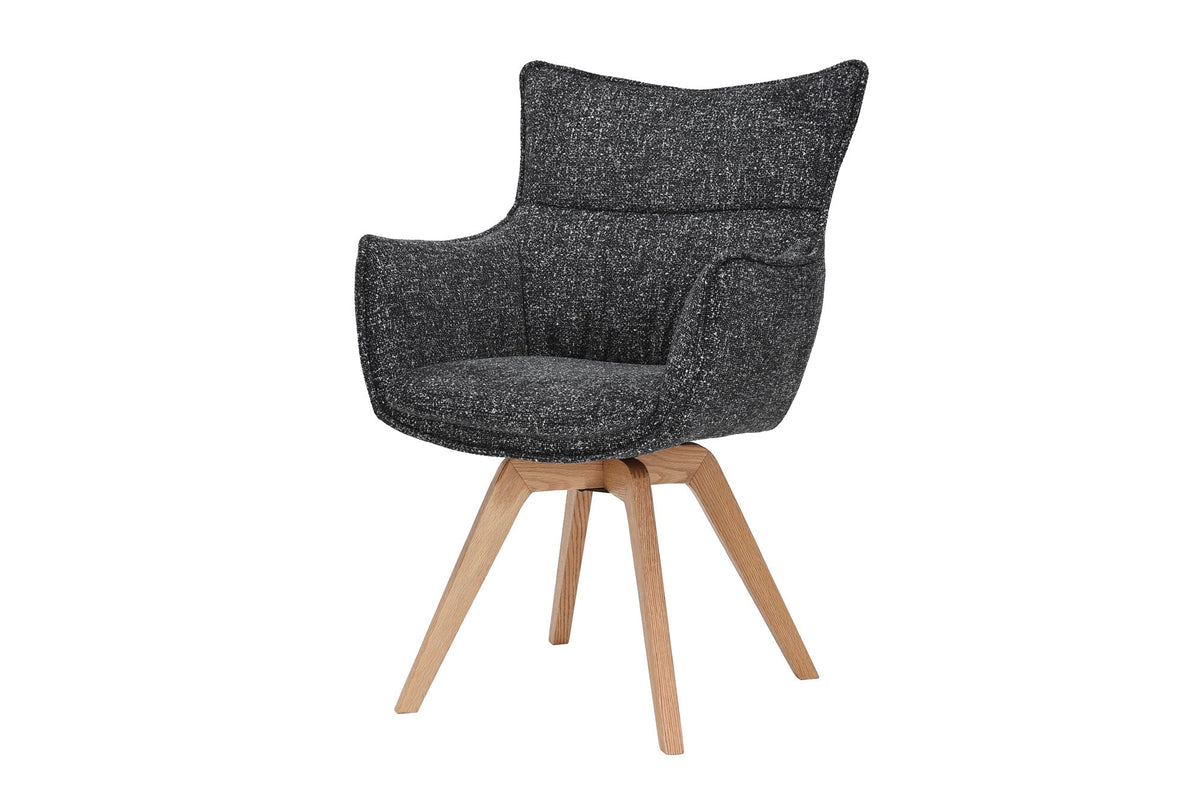 Lot de 2x Chaise design pivotante VOGUE anthracite naturel tissu structuré bois de chêne 360° avec accoudoir