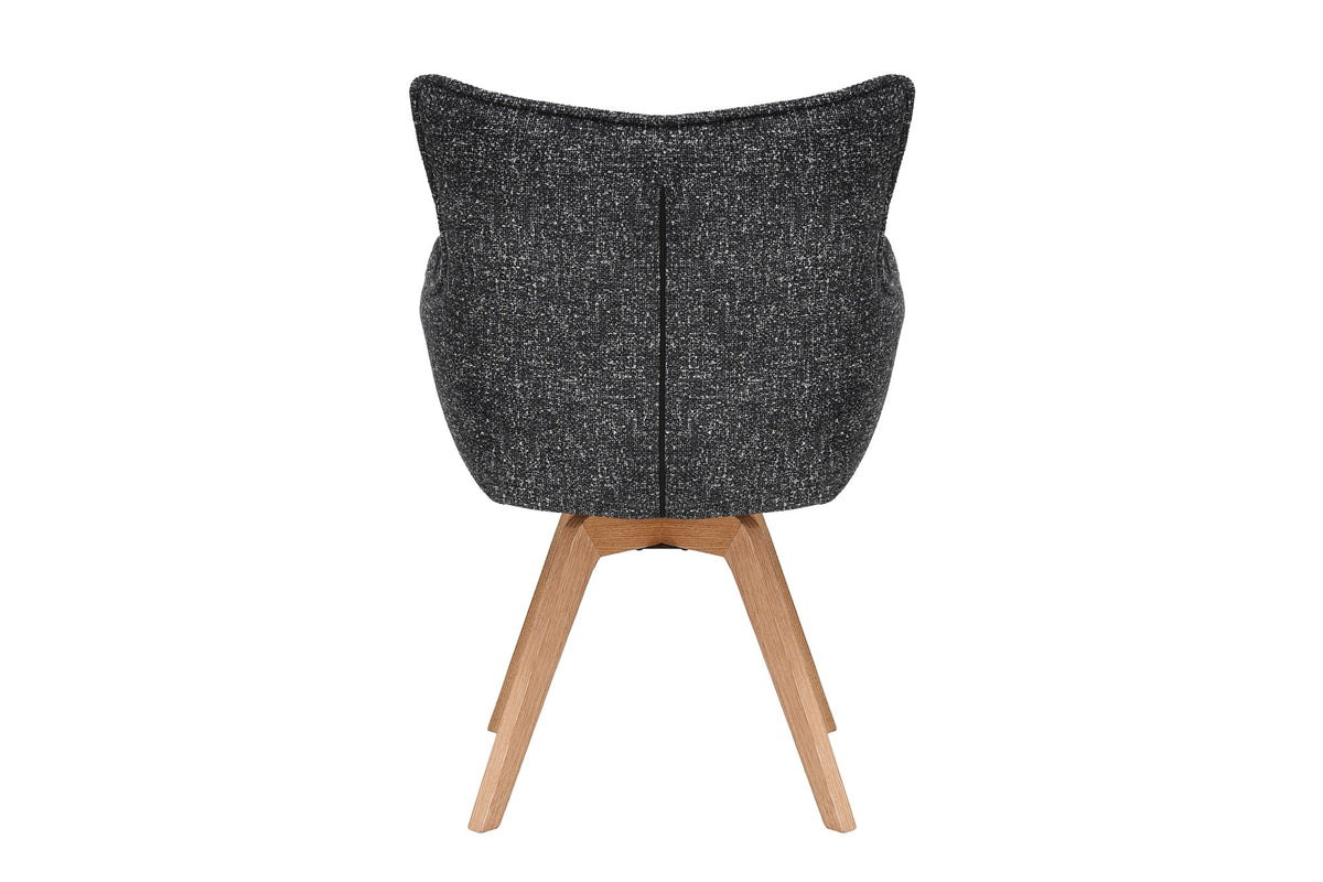 Lot de 2x Chaise design pivotante VOGUE anthracite naturel tissu structuré bois de chêne 360° avec accoudoir