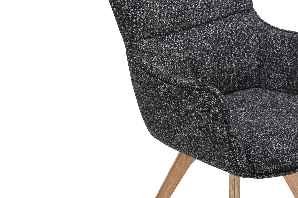 Lot de 2x Chaise design pivotante VOGUE anthracite naturel tissu structuré bois de chêne 360° avec accoudoir
