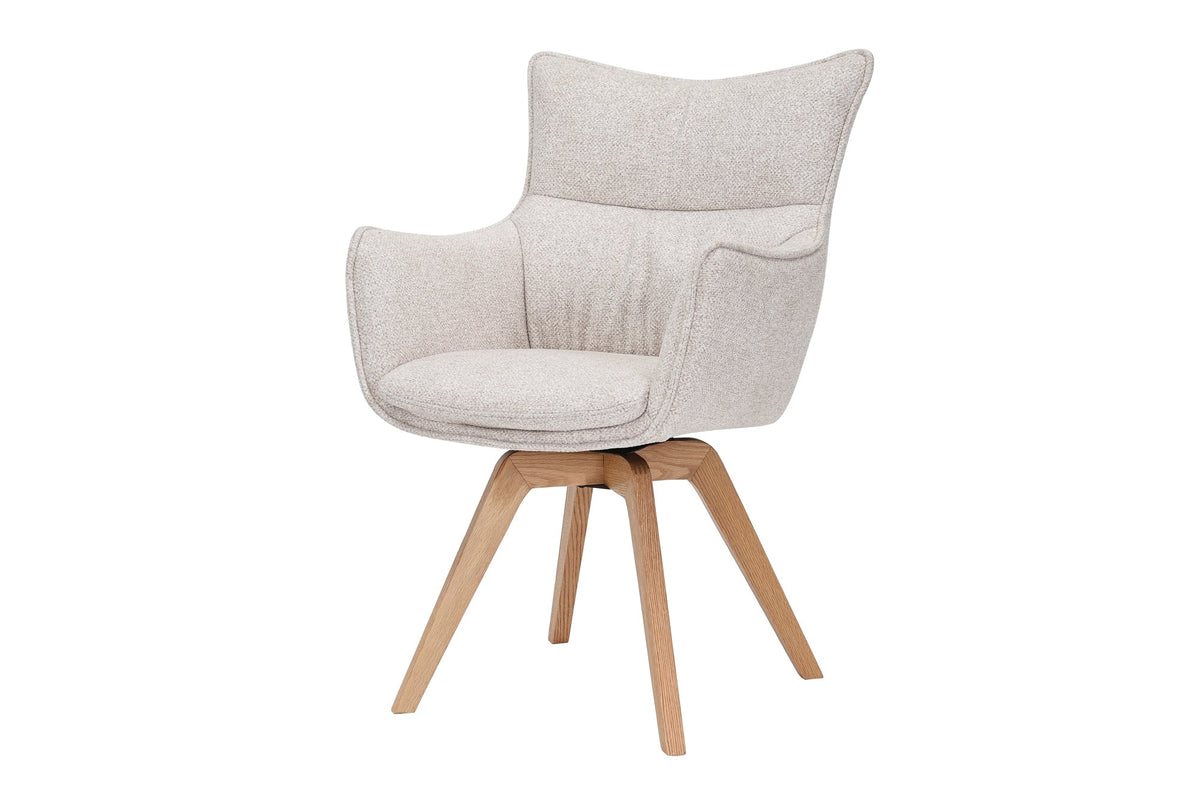 Lot de 2x Chaise design pivotante VOGUE beige naturel tissu structuré bois de chêne 360° avec accoudoir