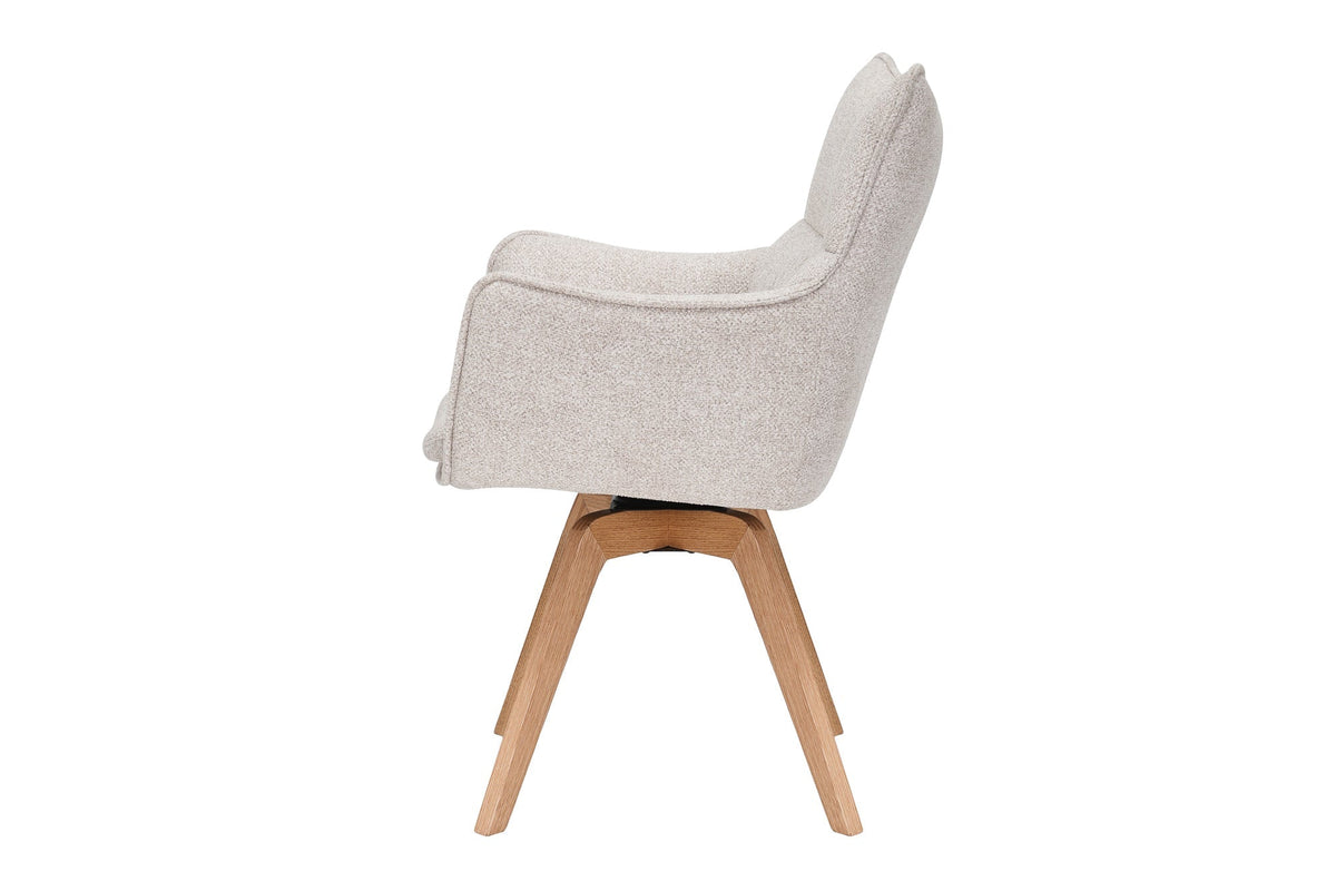 Lot de 2x Chaise design pivotante VOGUE beige naturel tissu structuré bois de chêne 360° avec accoudoir