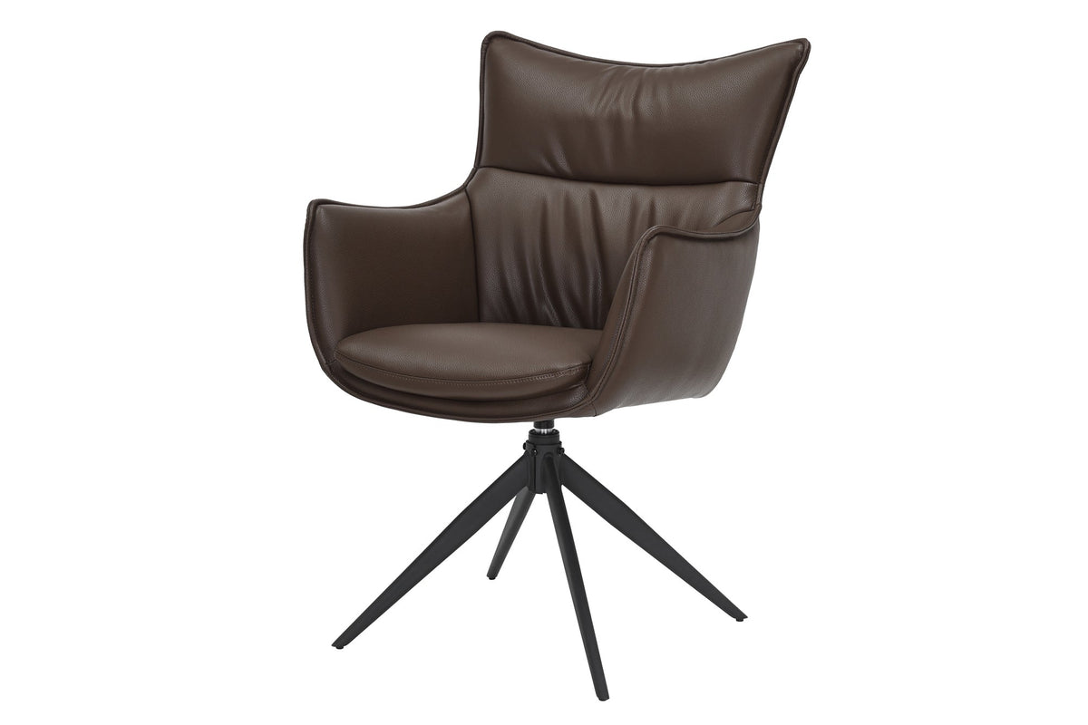 Lot de 2x Chaise design pivotante VOGUE brandy brun similicuir noir métal 360° avec accoudoir