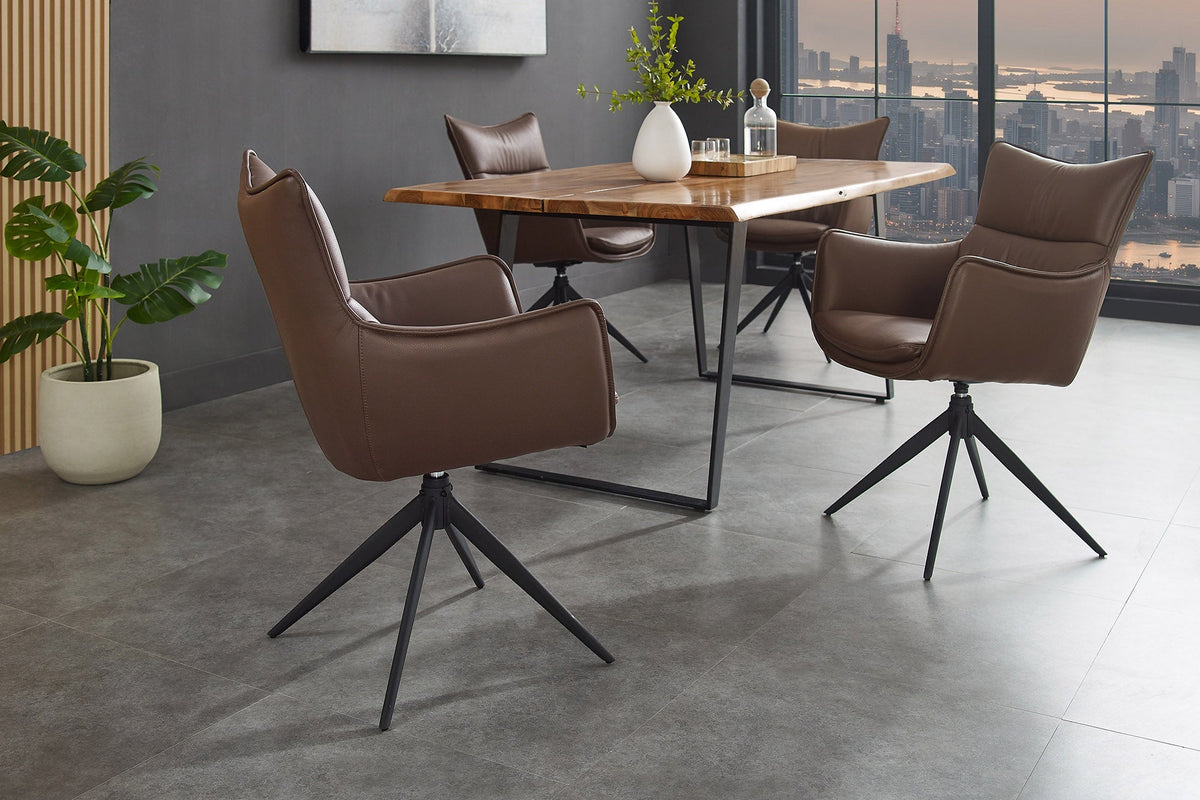Lot de 2x Chaise design pivotante VOGUE brandy brun similicuir noir métal 360° avec accoudoir