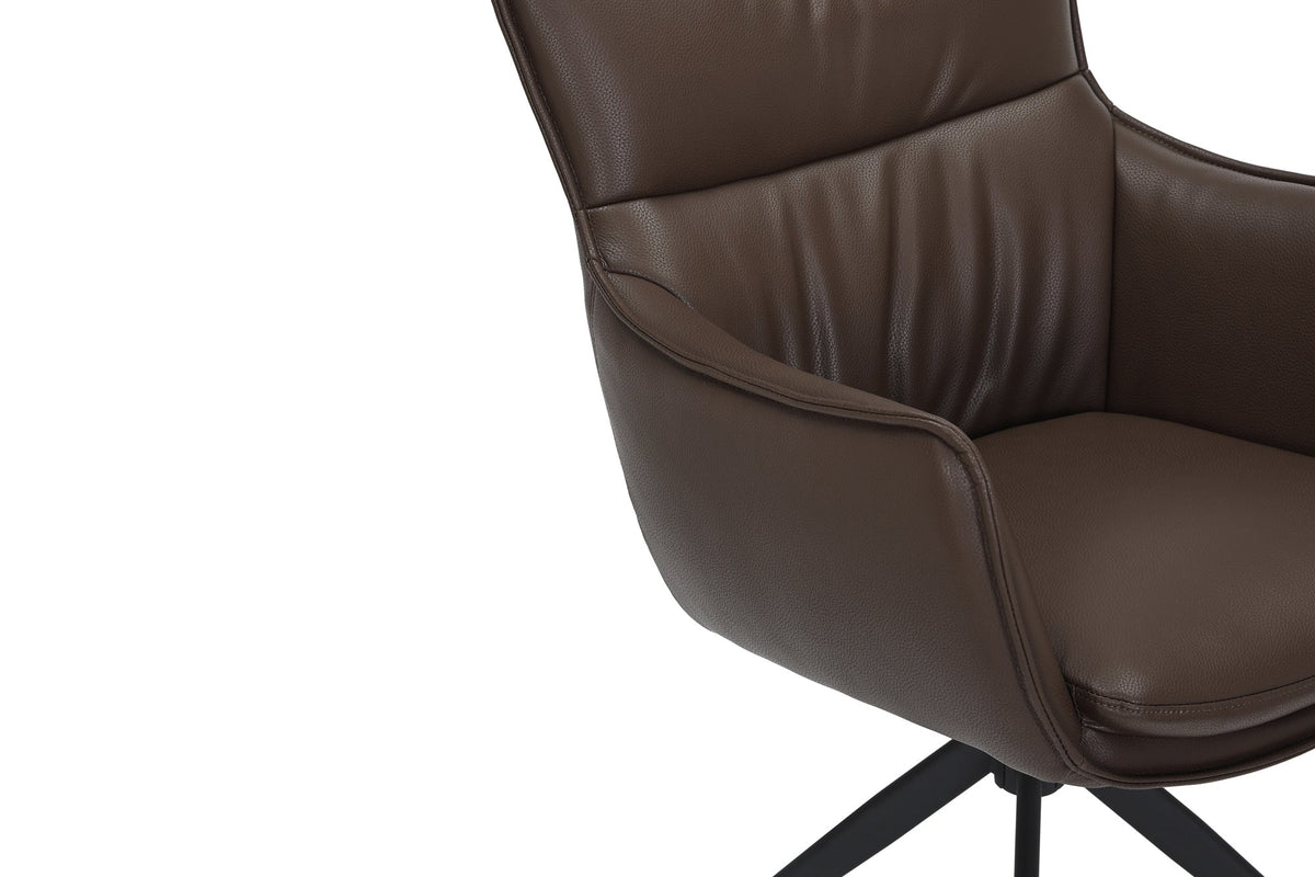 Lot de 2x Chaise design pivotante VOGUE brandy brun similicuir noir métal 360° avec accoudoir