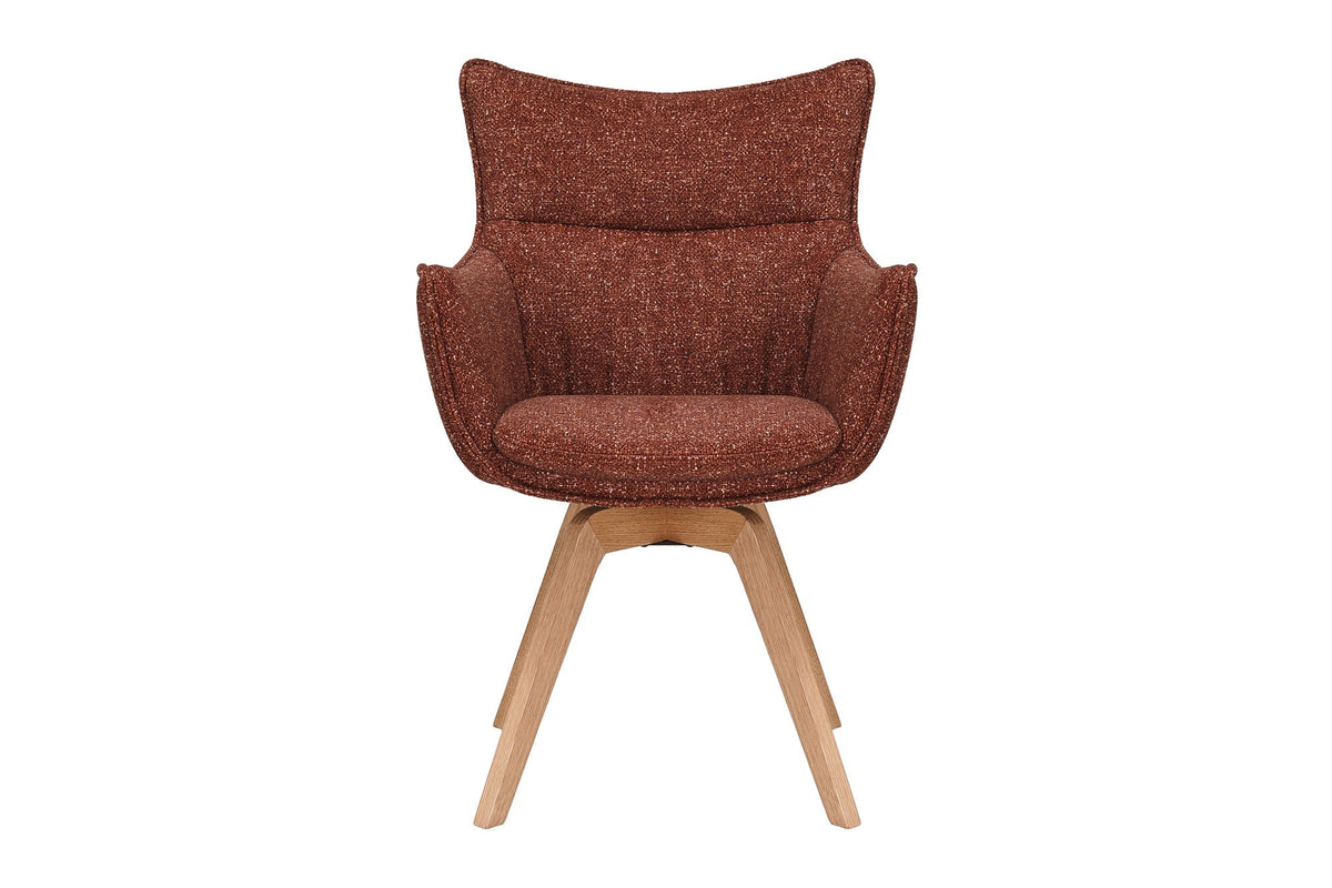 Lot de 2x Chaise design pivotante VOGUE brun rouille naturel tissu structuré chêne 360° avec accoudoir
