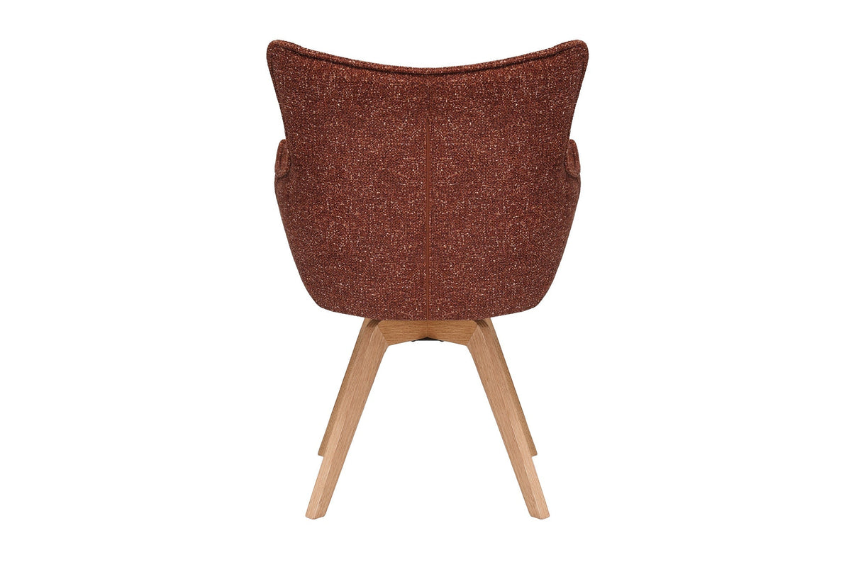 Lot de 2x Chaise design pivotante VOGUE brun rouille naturel tissu structuré chêne 360° avec accoudoir