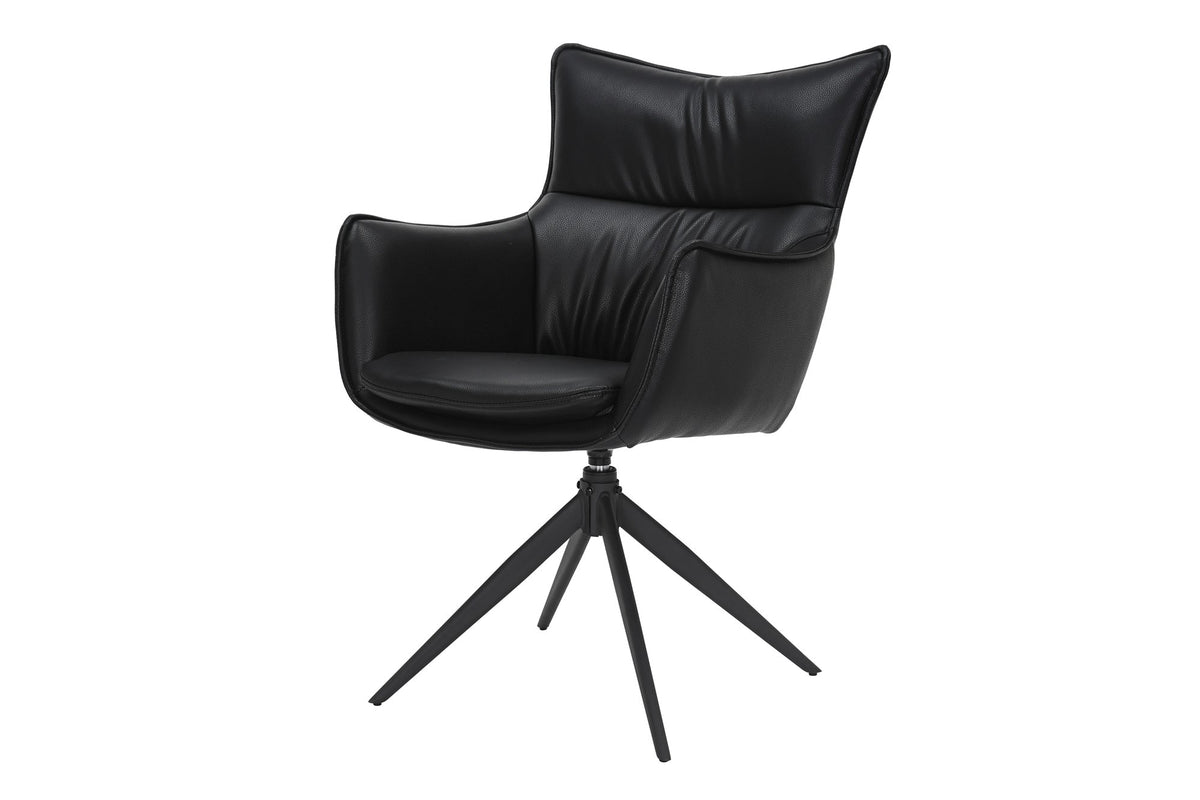 Lot de 2x Chaise design pivotante VOGUE noire similicuir métal 360° avec accoudoir