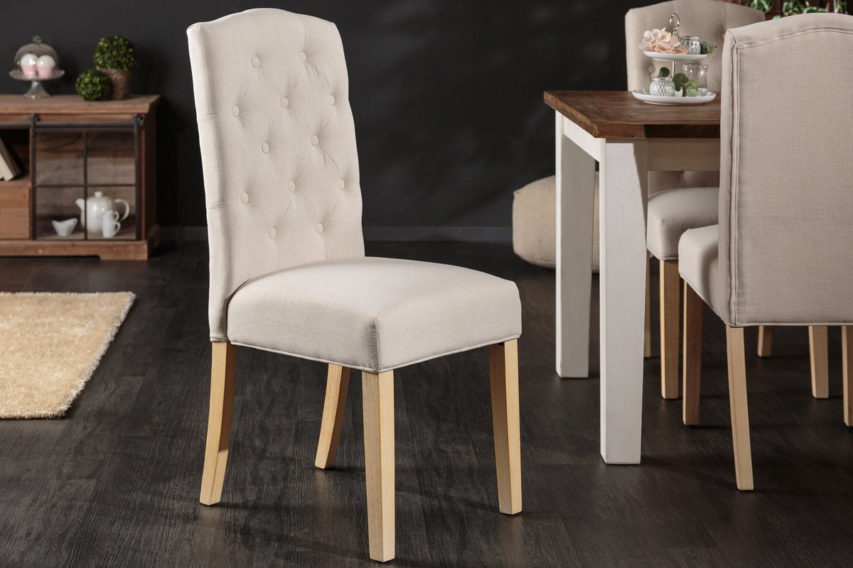 Lot de 2x Chaise élégante CASTLE beige avec rembourrage Chesterfield