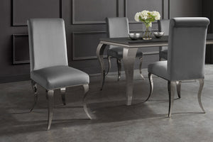 Lot de 2x Chaise extravagante MODERN BAROCK DELUXE velours gris avec des pieds en acier inoxydable argenté