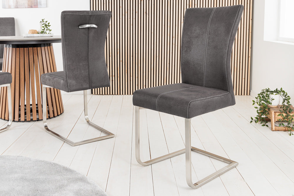 Lot de 2x Chaise luge SAMSON structure inox gris vintage avec poignée confort