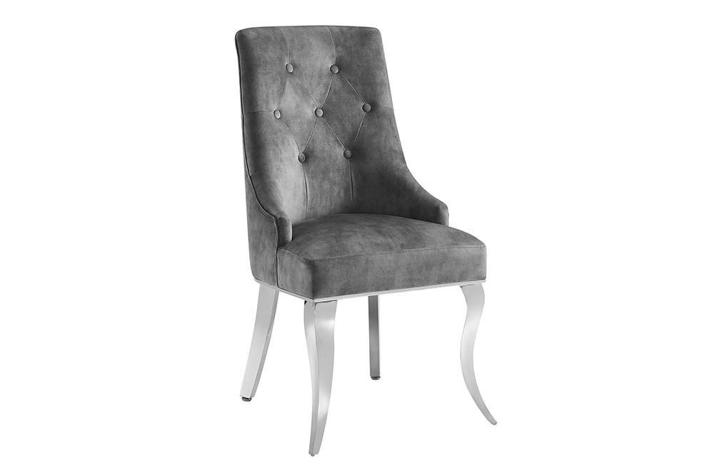Lot de 2x Chaise MODERN BAROCK DELUXE gris velours argent pieds en acier inoxydable avec tête de lion