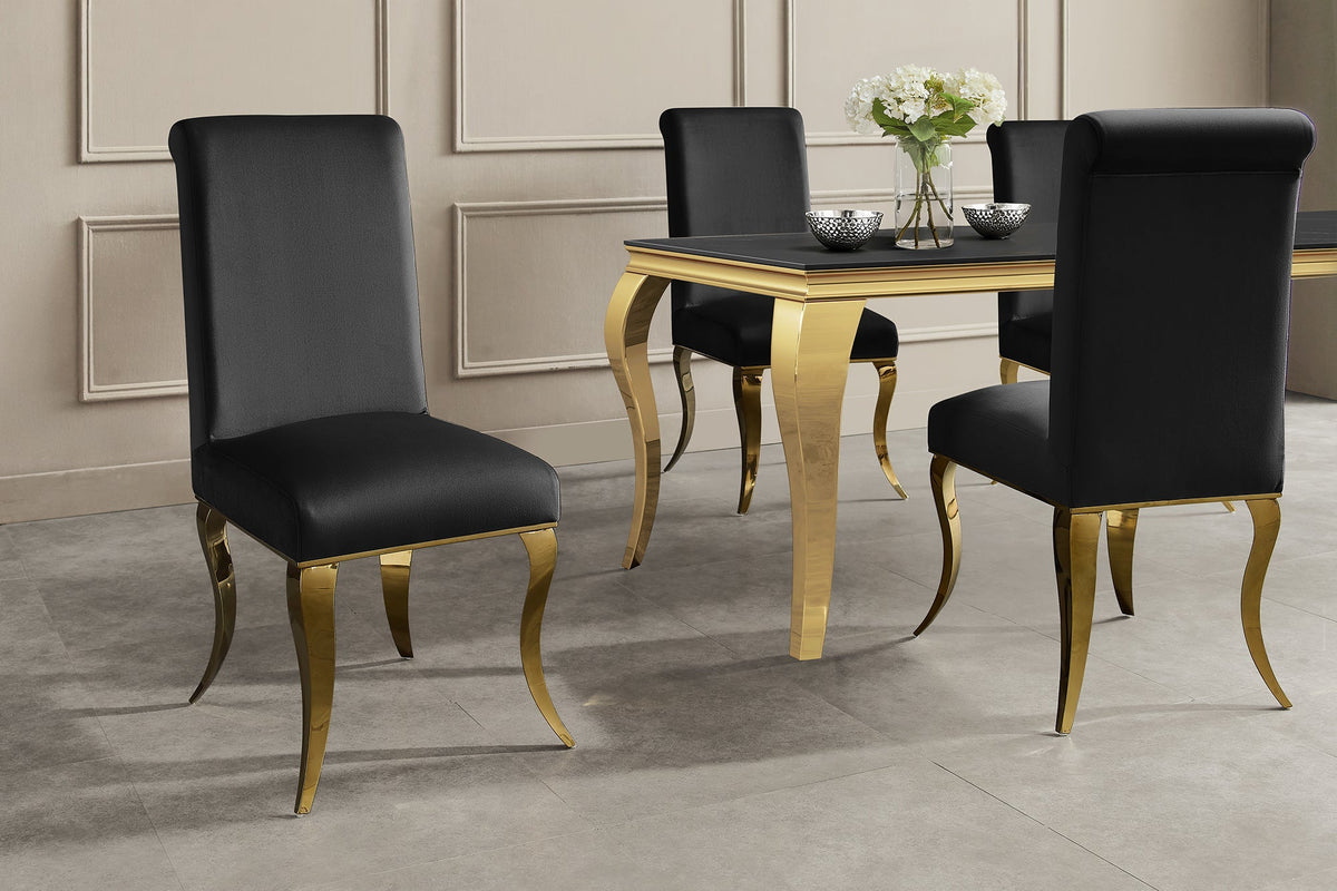 Lot de 2x Chaise MODERN BAROCK DELUXE noir velours avec pieds en acier inoxydable dorés