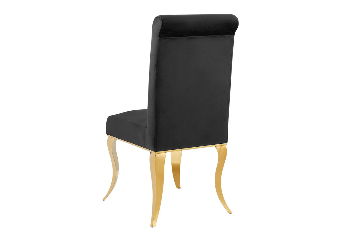 Lot de 2x Chaise MODERN BAROCK DELUXE noir velours avec pieds en acier inoxydable dorés