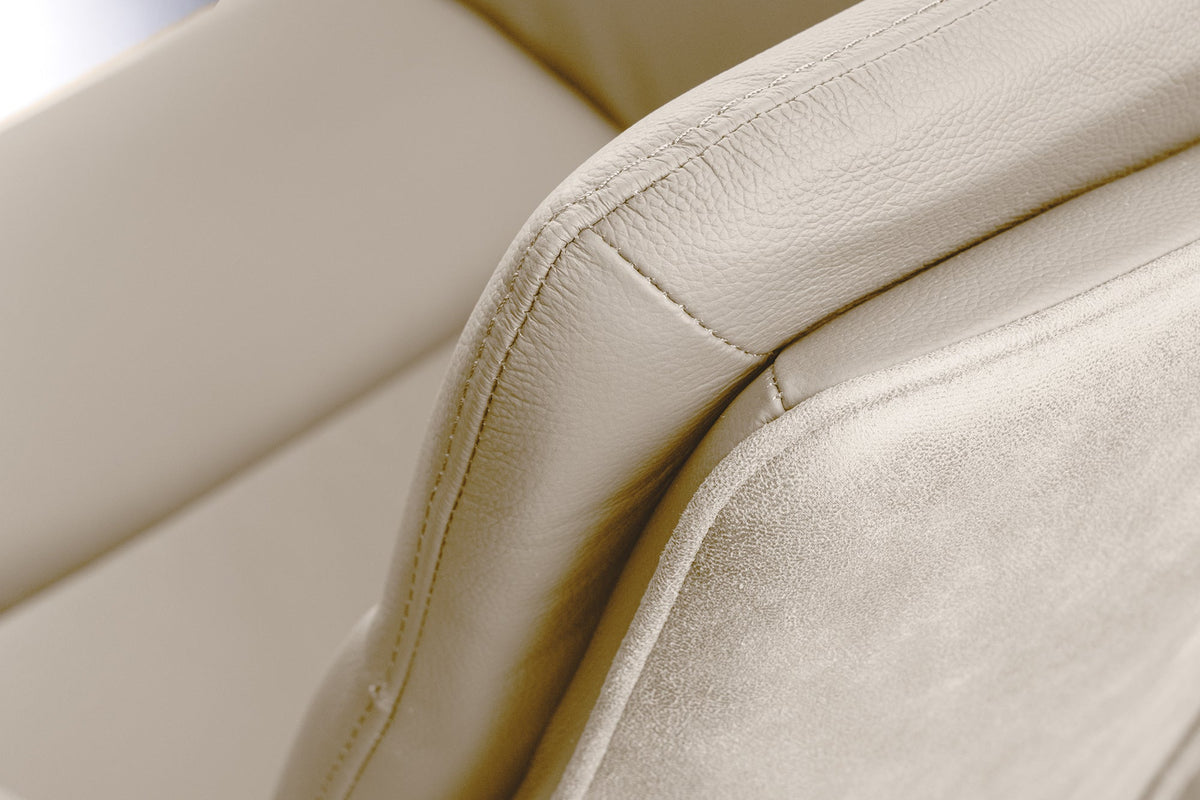 Lot de 2x Chaise pivotante BIG GEORGE beige cuir véritable et microfibre avec accoudoir pieds en métal noir