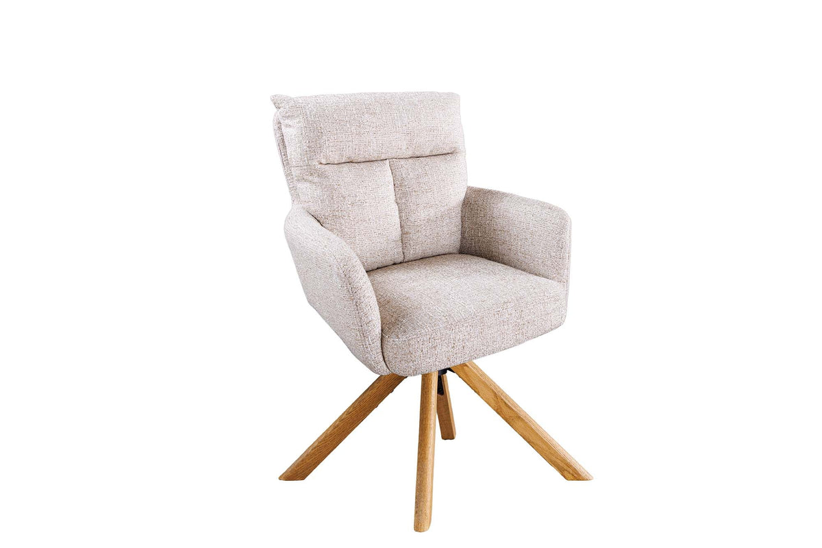Lot de 2x Chaise pivotante BIG GEORGE champagne grège tissu structuré bois de chêne avec accoudoir