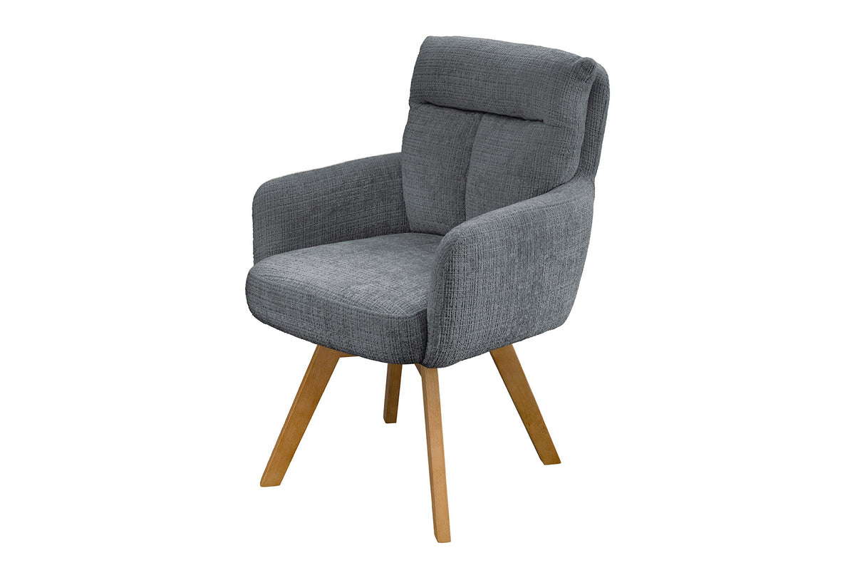 Lot de 2x Chaise pivotante BIG GEORGE gris chenille Cremona naturel bois de hêtre avec accoudoirs