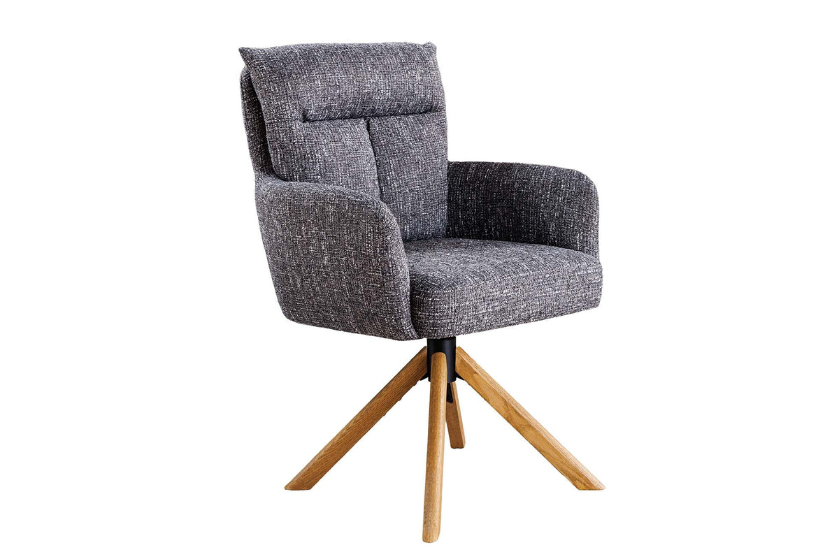 Lot de 2x Chaise pivotante BIG GEORGE gris tissu structuré bois de chêne avec accoudoir