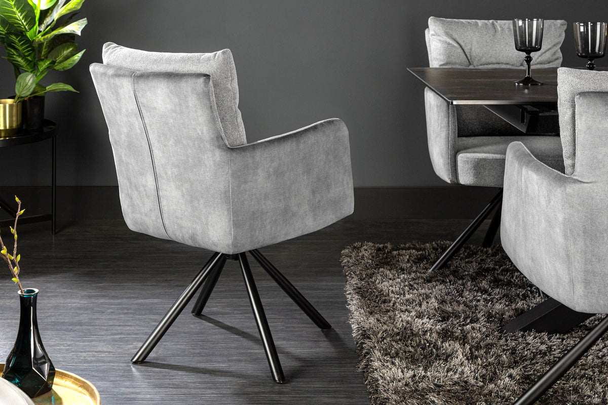 Lot de 2x Chaise pivotante BIG GEORGE gris velours tissu structuré accoudoirs ressort à poche