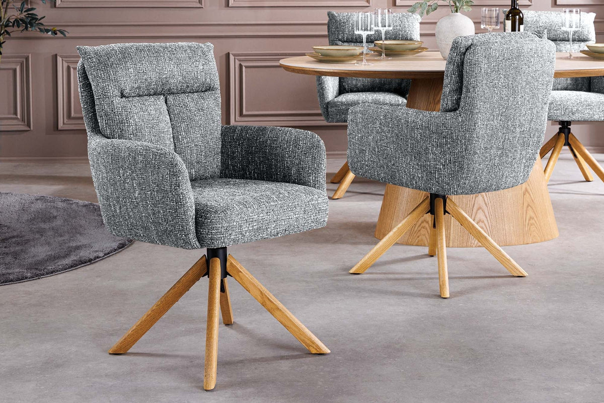 Lot de 2x Chaise pivotante BIG GEORGE verte tissu structuré bois de chêne avec accoudoir