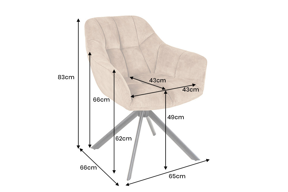 Lot de 2x Chaise pivotante PAPILLON champagne grège velours avec accoudoirs piètement métal noir