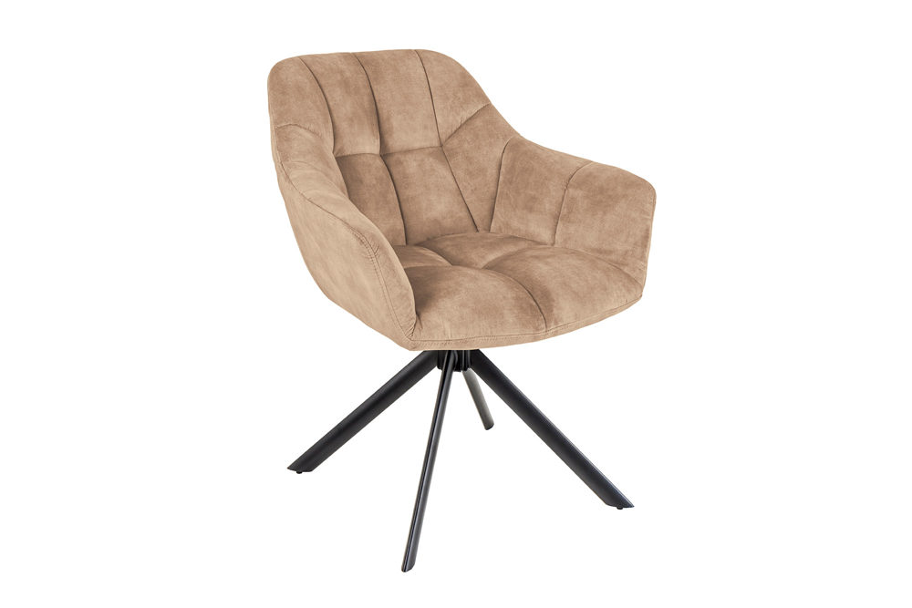 Lot de 2x Chaise pivotante PAPILLON champagne grège velours avec accoudoirs piètement métal noir