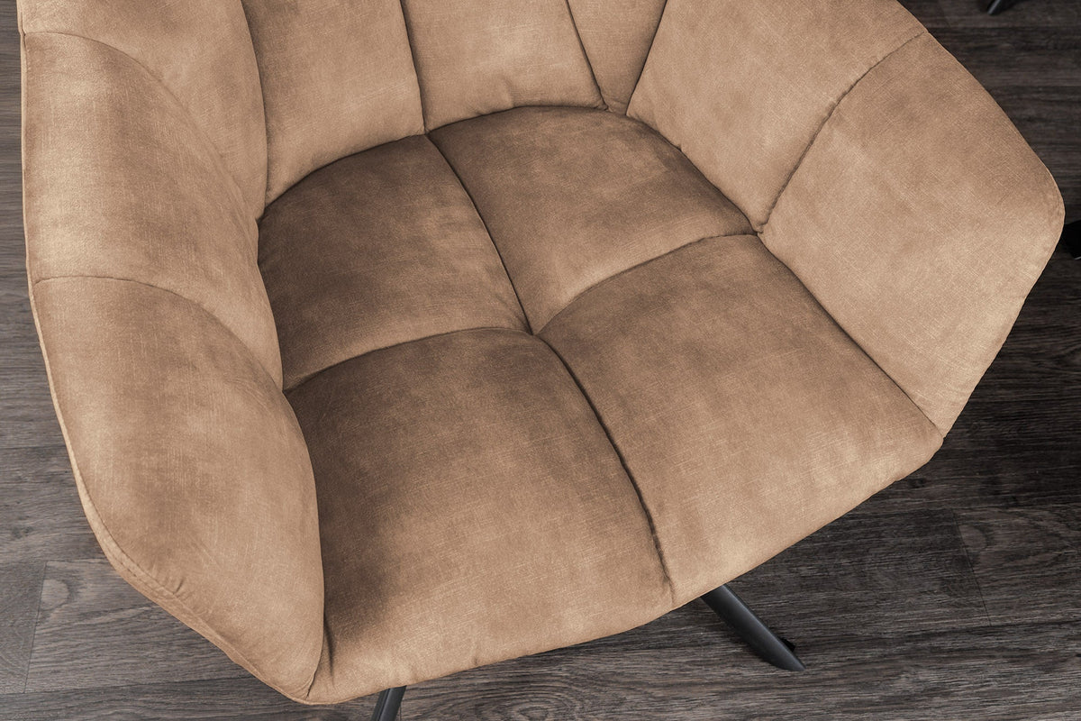 Lot de 2x Chaise pivotante PAPILLON champagne grège velours avec accoudoirs piètement métal noir