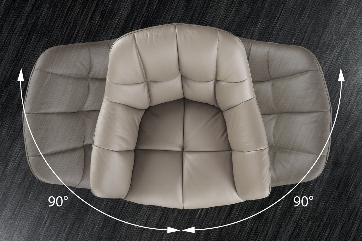 Lot de 2x Chaise pivotante PAPILLON taupe cuir véritable avec accoudoir cadre noir