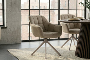 Lot de 2x Chaise pivotante PAPILLON velours beige avec accoudoir champagne grège piètement métallique