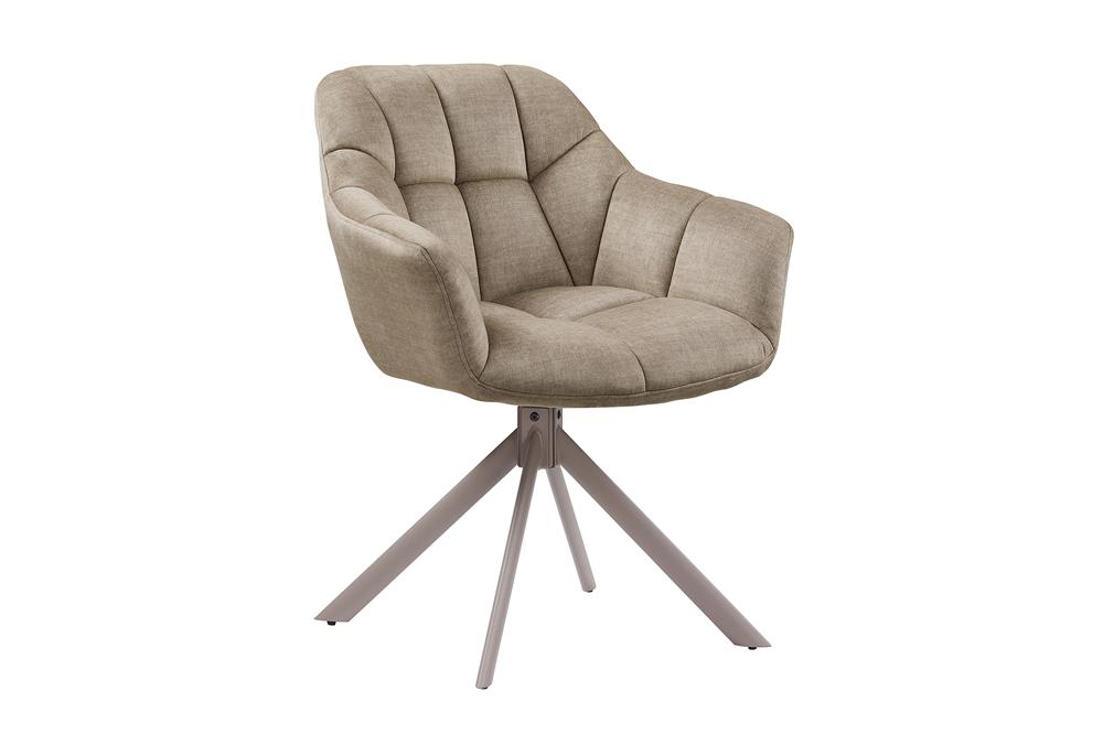 Lot de 2x Chaise pivotante PAPILLON velours beige avec accoudoir champagne grège piètement métallique