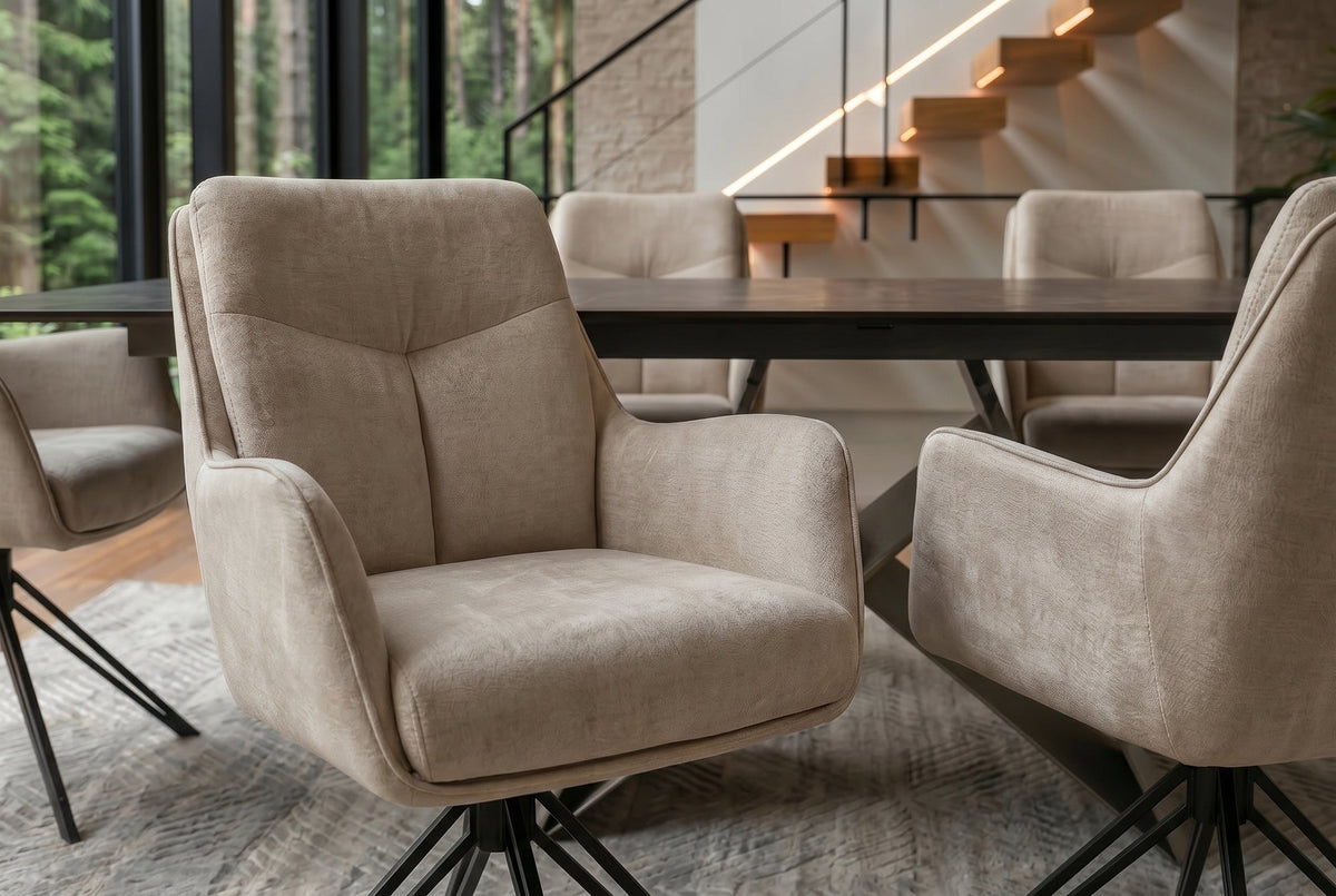 Lot de 2x Chaise pivotante PROMETHEUS beige Vogue Velours Samt Taschenfederkern Metallgestell