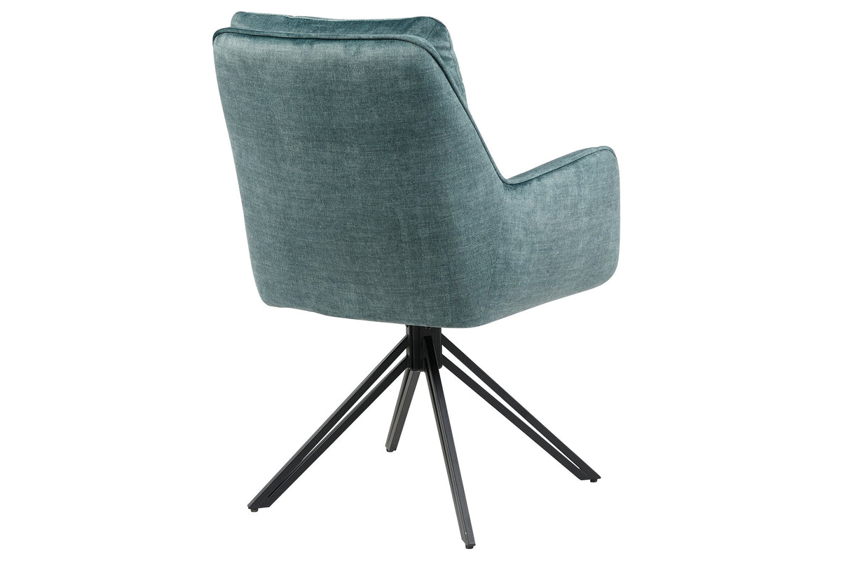 Lot de 2x Chaise pivotante PROMETHEUS bleu pétrole Vogue velours à ressorts à poches piètement métallique