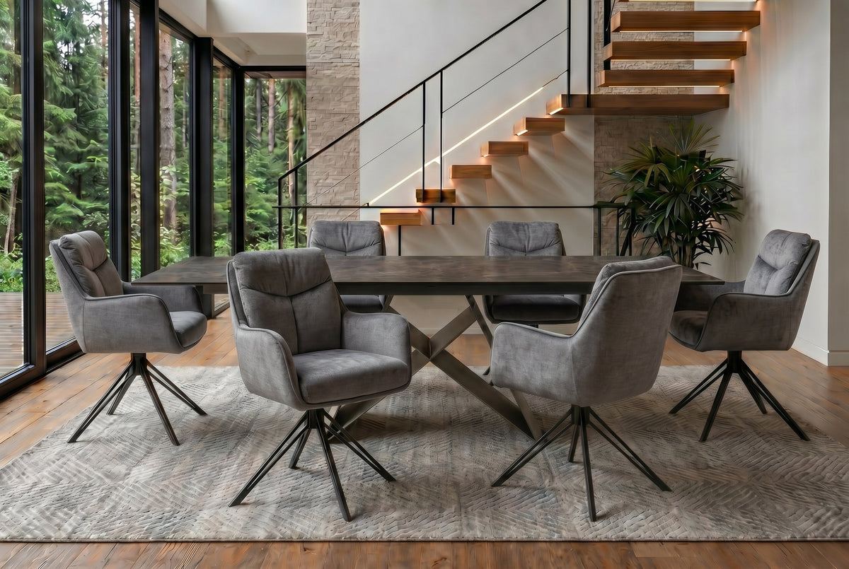 Lot de 2x Chaise pivotante PROMETHEUS gris graphite Vogue velours à ressorts ensachés métal