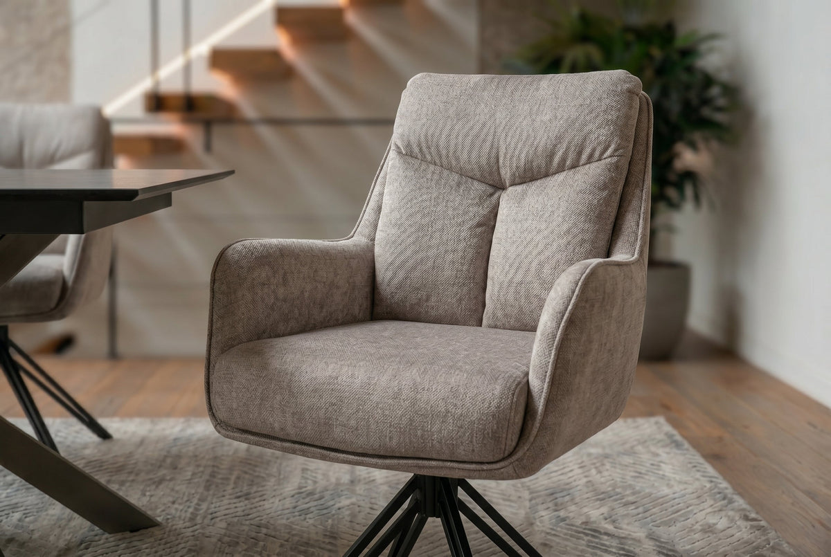 Lot de 2x Chaise pivotante PROMETHEUS taupe Vogue Velours Samt Taschenfederkern Metallgestell