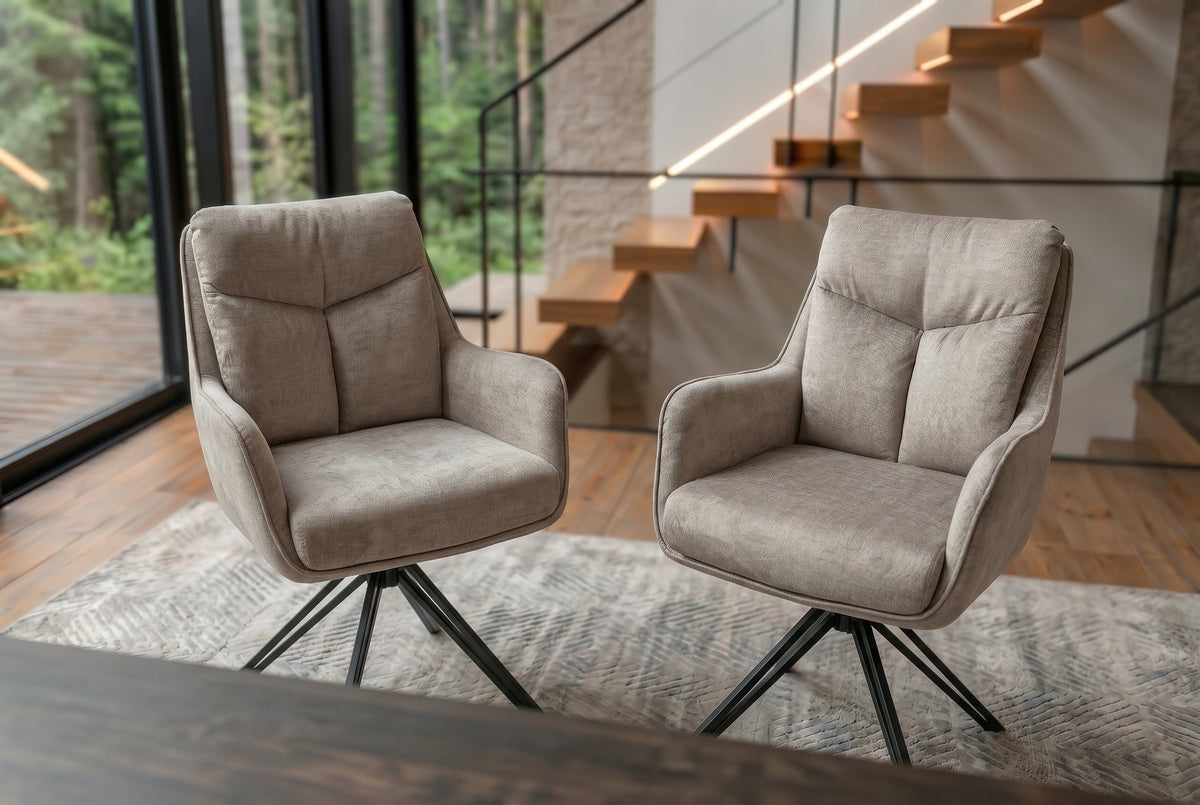 Lot de 2x Chaise pivotante PROMETHEUS taupe Vogue Velours Samt Taschenfederkern Metallgestell